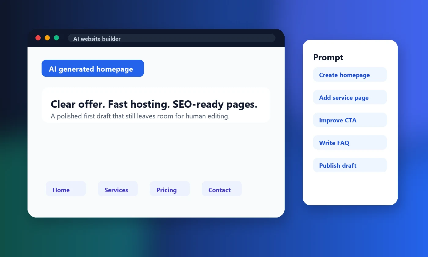 Original AI website builder interface visual for Hostinger article