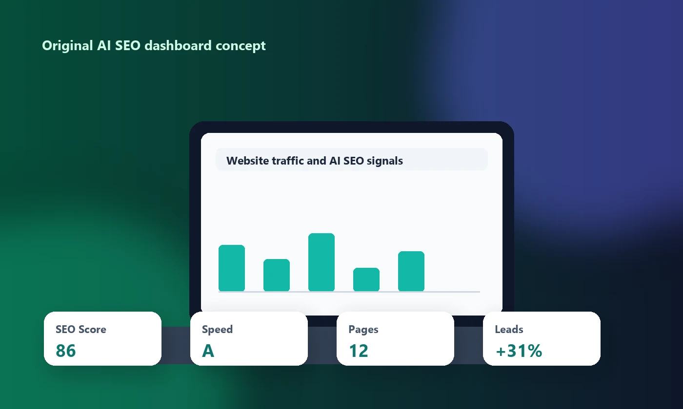 Original AI SEO analytics dashboard visual for Hostinger article