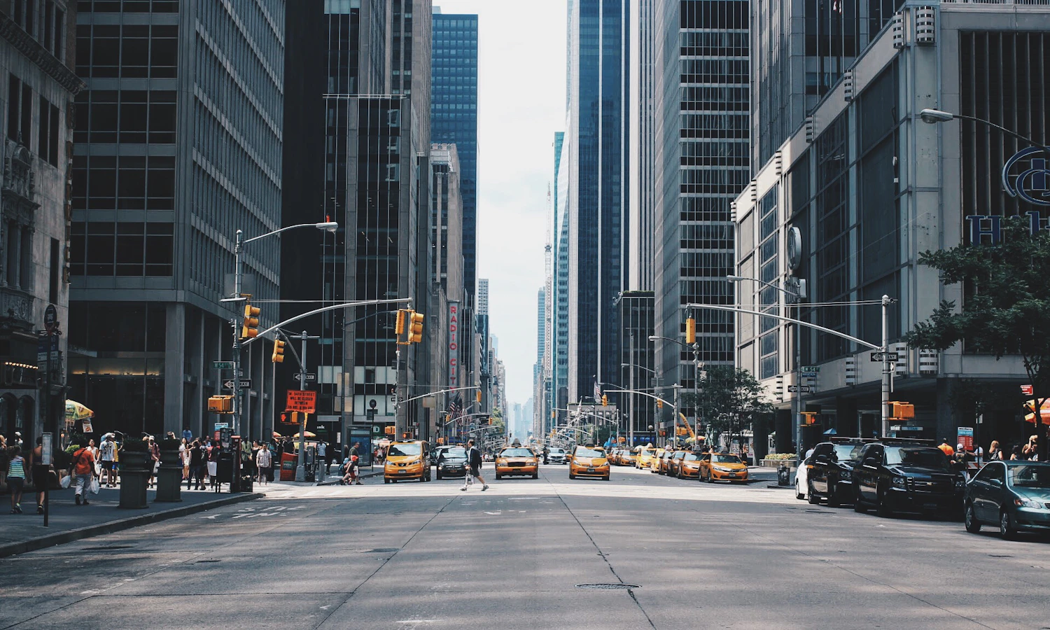 Real city street and local businesses representing local search visibility